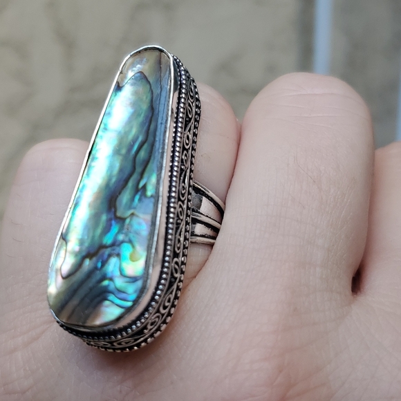 New Oversized Abalone Shell 925 Silver Statement Ring. - Picture 8 of 16